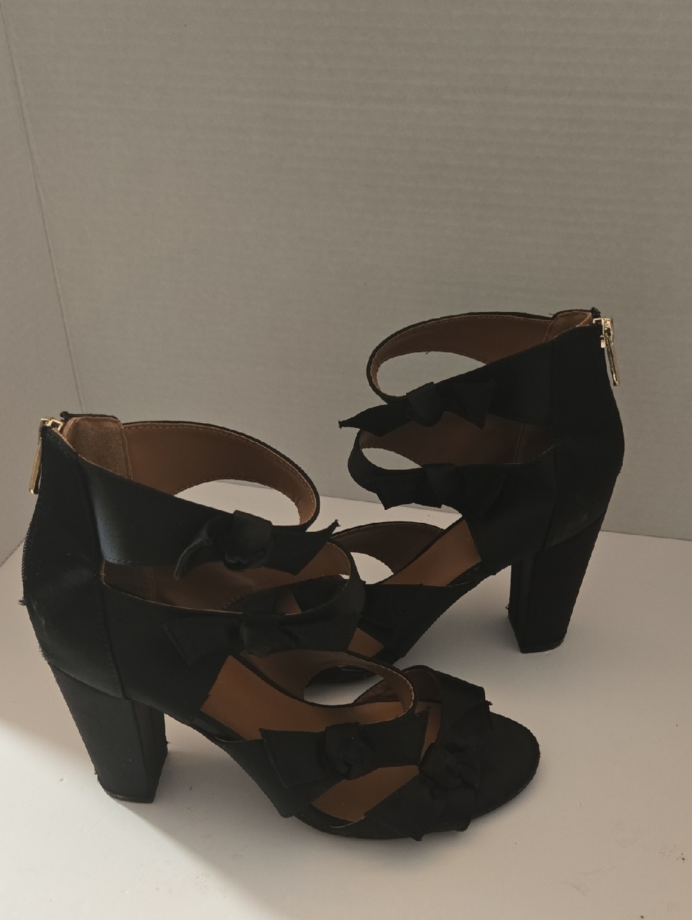 Indigo Black Strappy Bow Block Heel Sandals